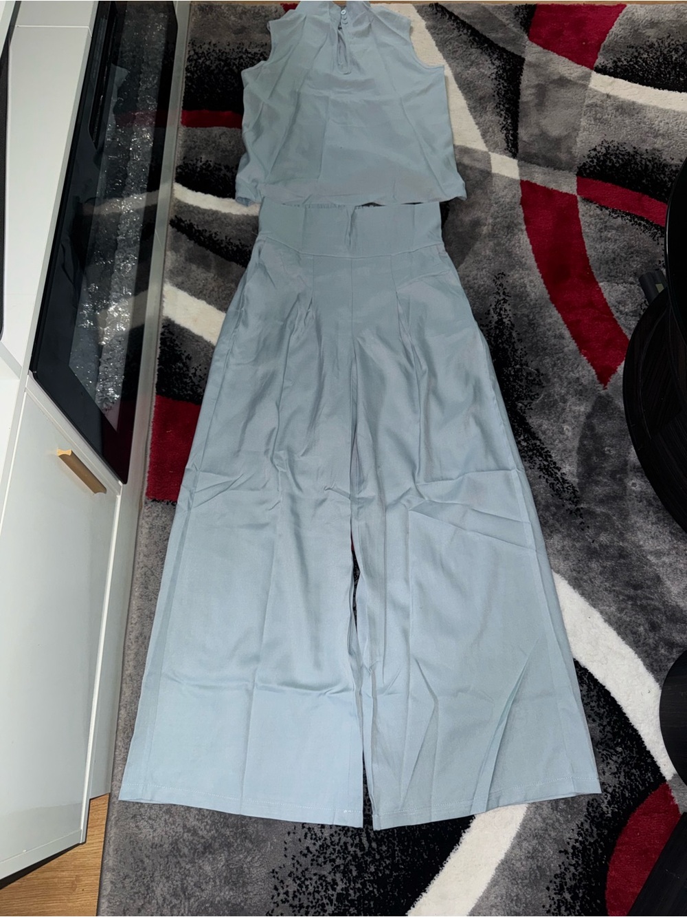 High-Waist Wide-Leg Jumpsuit in Soft Blue - Picture 7 of 7